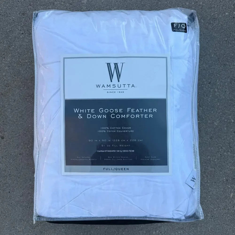 Wamsutta White Goose Feather & Down Comforter 100% Cotton Cover Full/Queen NEW